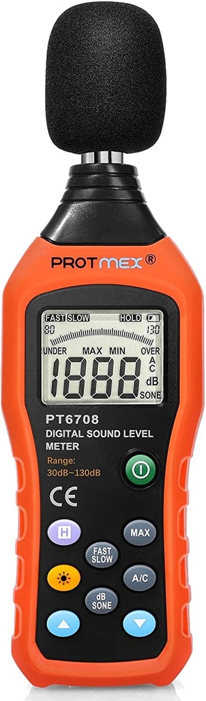 Protmex Digital Sound Level Meter, Portable Digital Sound Level Meter Reader, Measurement Range 30-130 Dba, Accuracy 1.5Db, Noise Meter with Large LCD Screen Display Fast/Slow Selection MS6708