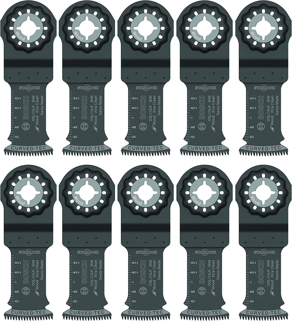 BOSCH Starlock Oscillating Tool Blades, Bi-Metal Multitool Blades for Hard Wood, Laminate and Drywall; Extra Clean Plunge Cut Saw Blades, 10-Pack, 1-1/4 Width (OSL114JF-10)