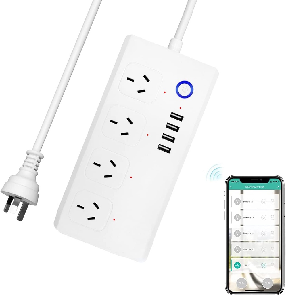 Useelink Smart Power Strip, Power Board with 4 Outlets and 4 USB Charging Ports, Voice Control Compatible with Alexa & Google Assistant, APP Remote Individual Control, Timer Schedule, SAA Certified
