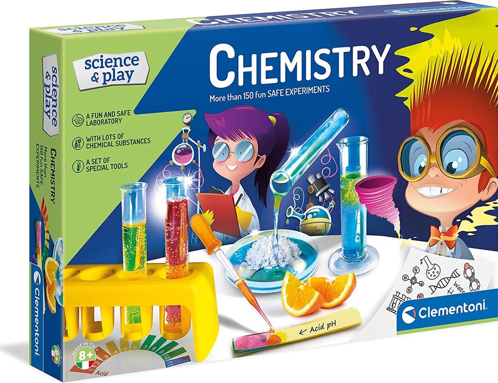 Clementoni - 61726 - Science and Play - Chemistry - Science Kit - Laboratory and Esperiment Kit for Kids from 8 Years Old and Older - Made in Italy, (English Version), Multi-Coloured, Small