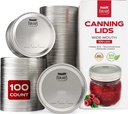 Wide Mouth Canning Lids, 100-Pack Create Airtight Seals on Mason Jars to Preserve Food for Meal Prep and Emergency Food Storage 3.4 In. Metal Lids with Silicone Seals Canning Supplies by FORJARS