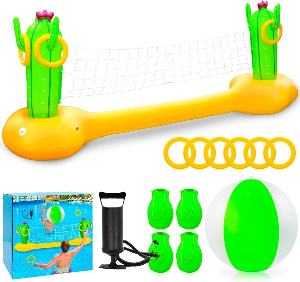 Chuiendi Inflatable Pool Volleyball Set, Floating Water Volleyball Net, Pool Float Set with Ring Toss, Swimming Pool Game Toys for Adults and Kids, Summer Floaties, Pool Party