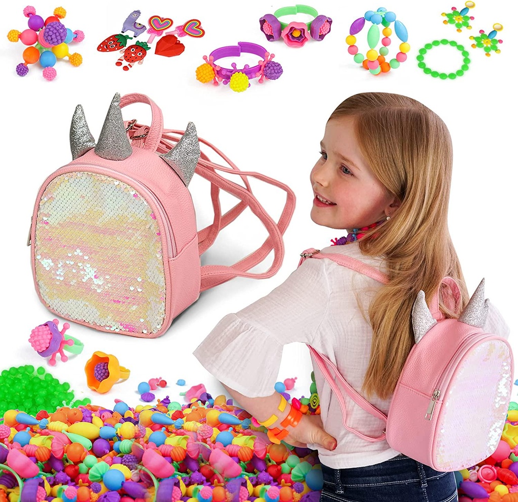 Pop Beads Jewellery Kits for Girls, Colourful Toy Jewellery Making, Unicorn Backpack Arts and Crafts for Kids age 4-8, Necklace, Ring, Bracelet Making Kit, Little Girl Beads, Girls Gift 5, 6, 7, 8, 9 Years Old. Educational Toy, Christmas, Birthday