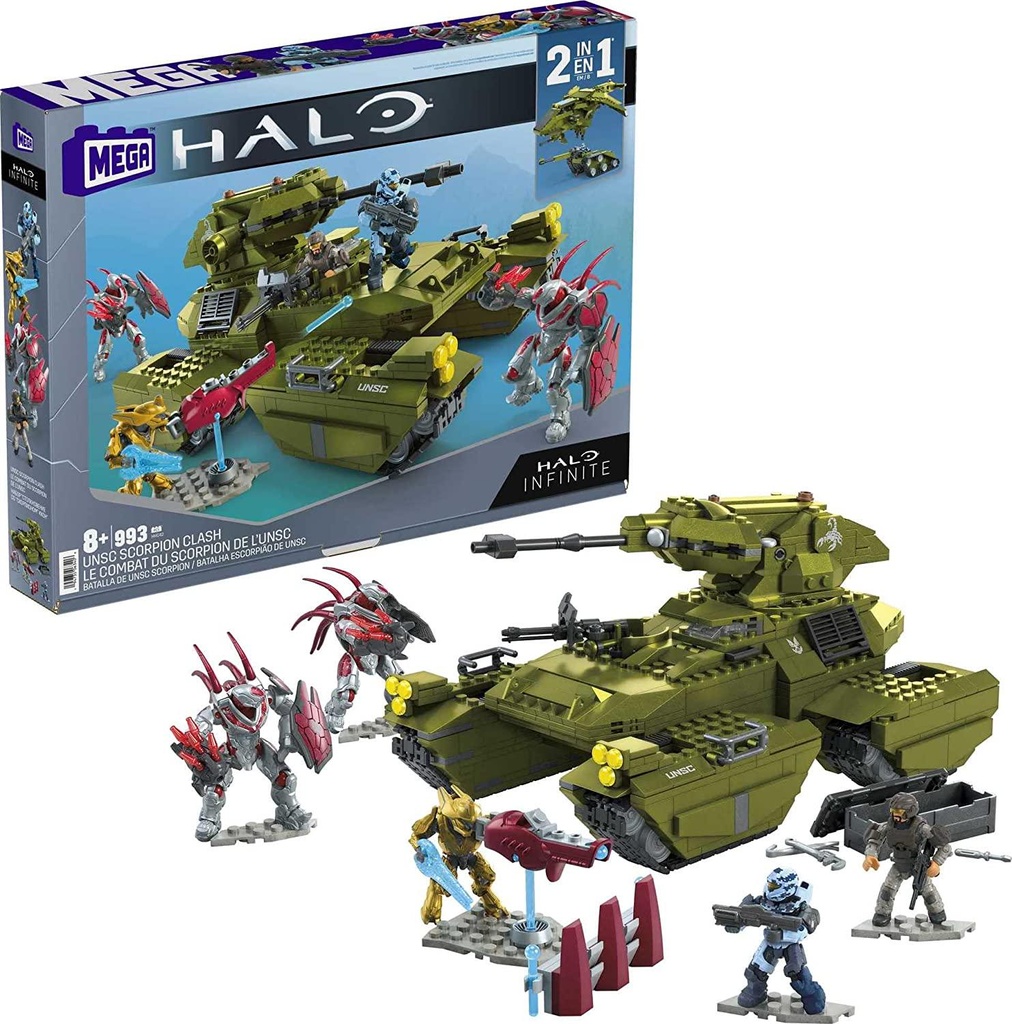 Mega Brands Halo UNSC Scorpion Clash Vehicle 2-in-1 Halo Infinite Construction Set, Building Toys for Boys, Ages 8+, Multicolor (HHC42)