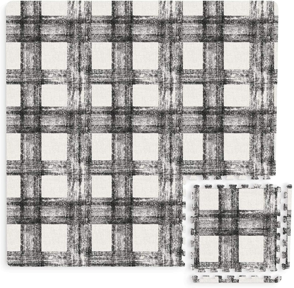FloorPops FPF3751 Sawyer Plaid Interlocking Floor Tiles, Black