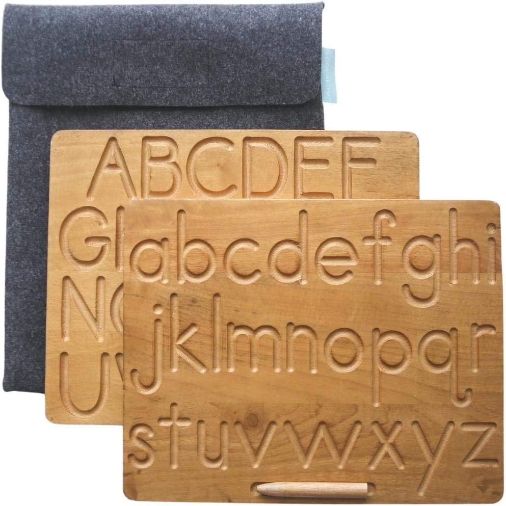 Kookaroo Sensory Letter Board: Wooden Alphabet Tracing Board, Montessori Tactile Learning Toy for Kids Ages 3 and Up, Double Sided (Upper and Lower Case Letters), Sturdy Hardwood, 14.9 x 11.8 Inches