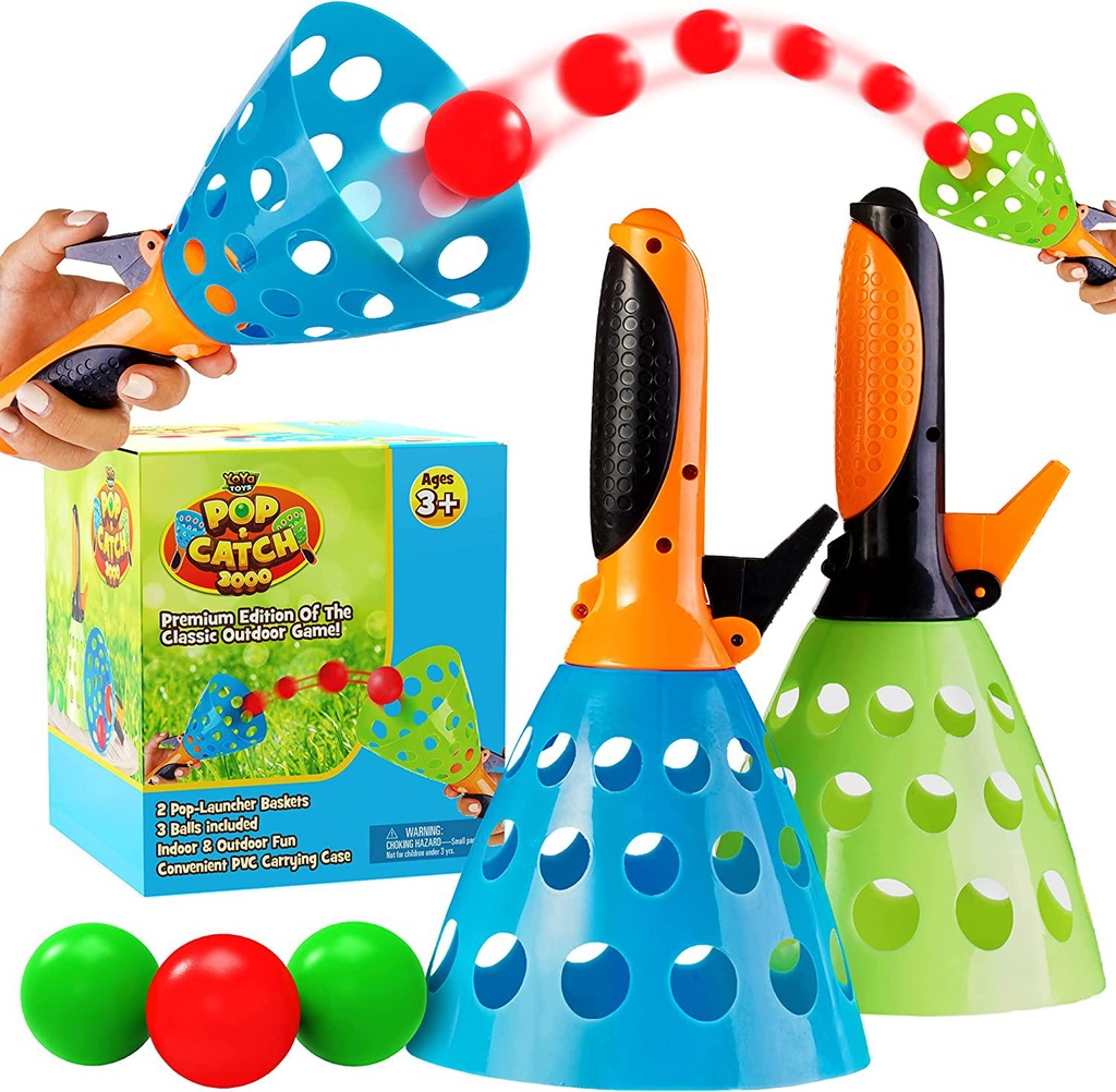 YoYa Toys Pop and Catch Launcher Basket with 3 Balls - for Girls, Boys, Adults, Indoors and Outdoors - Promote Fine Motor Skills and Improve Hand to Eye Coordination - in a Carry Bag