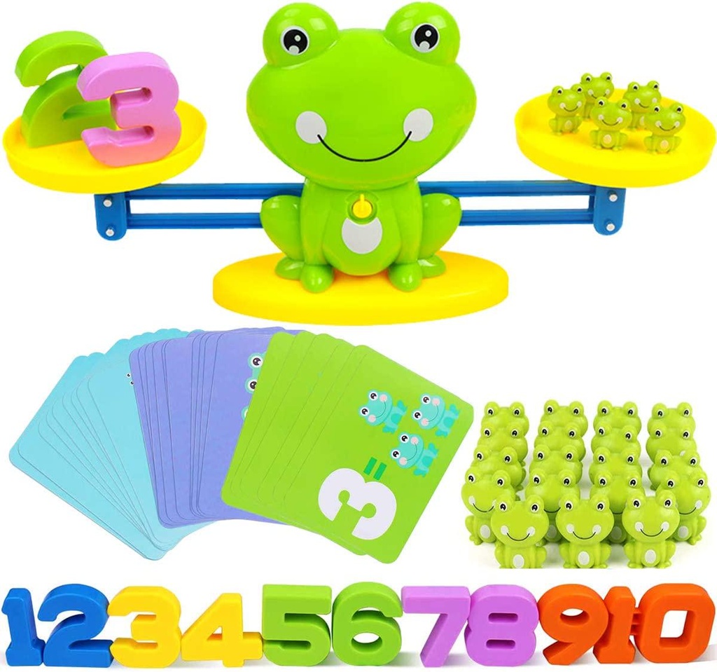 CozyBomB Homeschool Kindergarten Balance Board Game - Preschool Activities Math Learning Stem Montessori Cool Toys Educational with Frog Scale Cards Balancing Numbers for Kids Ages 3 4 5 6 Year Old