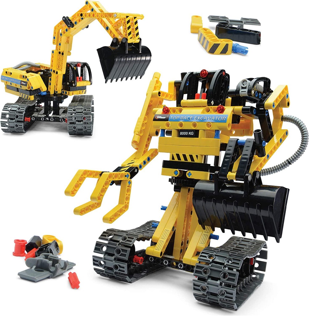 Top Race Stem Building Toys Building Set stem Kits for Boys Gift Toys for Boys Ages 6 7 8 9 10 11 12 13 14 Year Old and up, 2 in 1 Model Set Excavator and Robot 342 Pieces