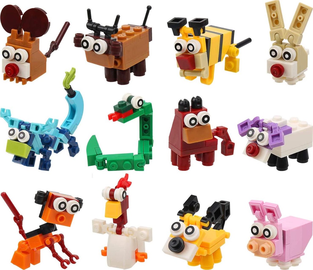 Party Favors For Kids Goodie Bag Fillers, 12 Animals Building Blocks Birthday Party Supplies Gifts Prizes Stocking Stuffers, STEM Educational Toys for Boys Girls (Set of 12)