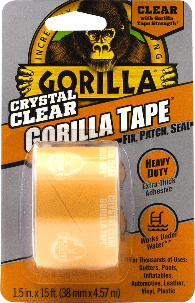 Gorilla 6015002 Tape, Crystal Clear Duct Tape, 1.88 x 5 yd, Clear