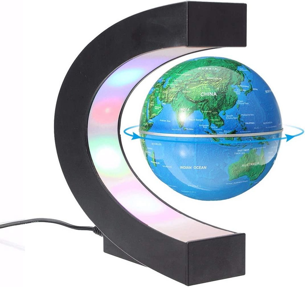 GutReise Magnetic Levitation Floating Globe World Map With LED Lights C Shape for Home School Desk Decoration Children