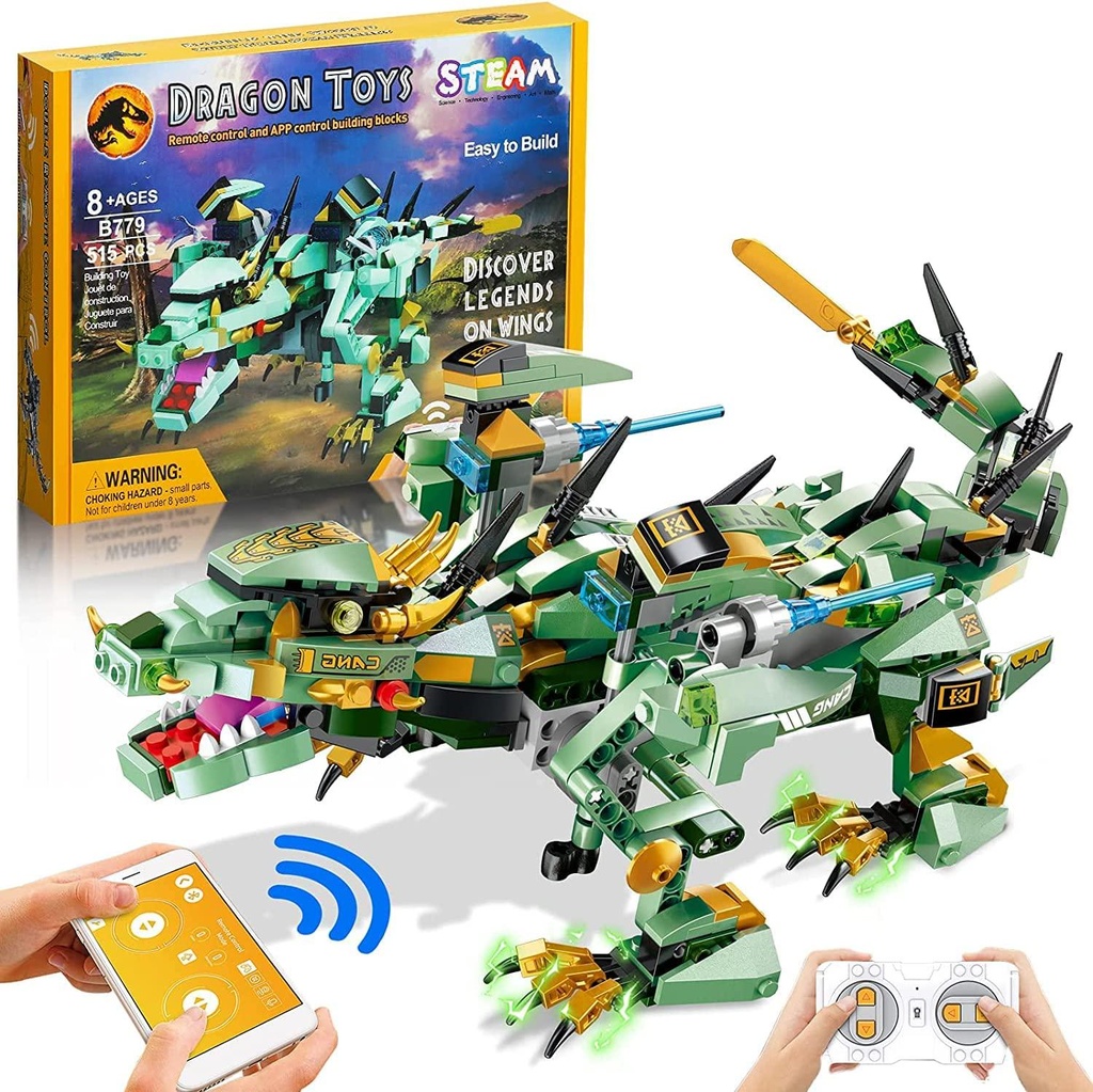 Sillbird Remote&APP Control Dragon Building Kit - STEM Toys For Kids Ages 8-12, Engineering Robot Building Set Birthday Gifts for Boys Girls 8 9 10 11 12-16 Year Old (515 Pieces)