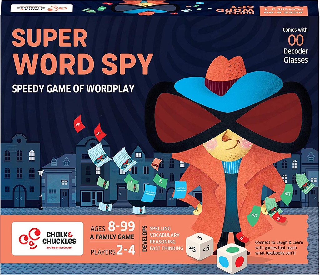 Chalk and Chuckles Super Word Spy - Word Games for Kids, Adults Age 8-99, Fun for Family Game Night, Educational Board Game, Gifts for Kids 9 and up