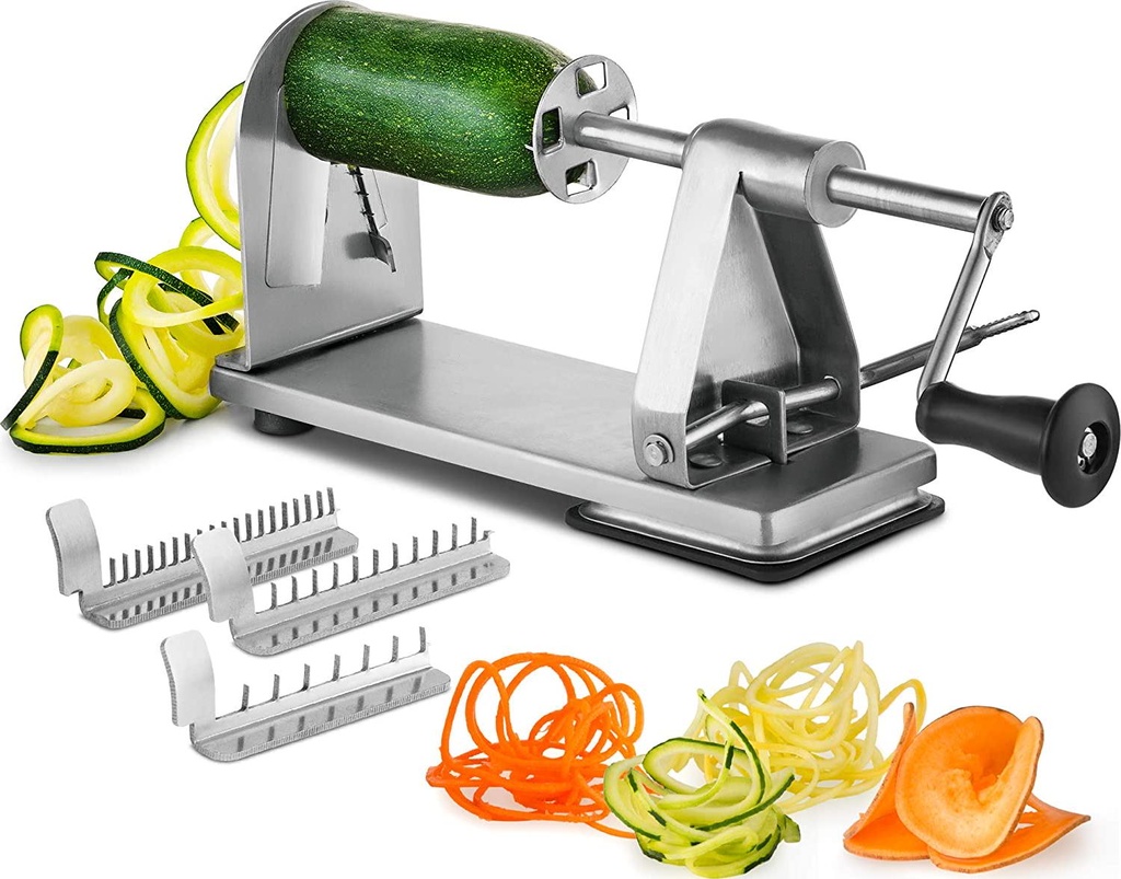 Mitbak Stainless Steel Vegetable Spiralizer Slicer | Industrial-Grade 3-Blade Zoodle Maker | Restaurant-Quality Spiral Slicer Great for Low Carb, Paleo, Vegan, Keto, Spaghetti | Premium Kitchen Tools