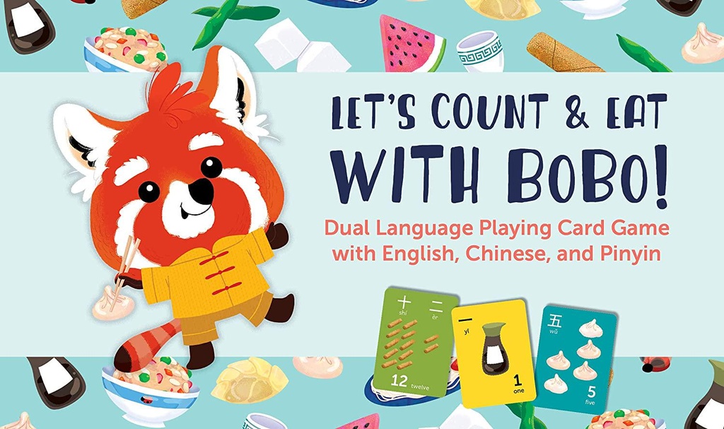 Let's Count and Eat with Bobo! Dual Language Playing and Counting Flash Card Game for Kids with English, Chinese, and Pinyin