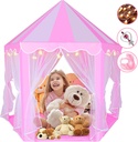 Princess Castle Play Tent for Girls, Large Kids Tent with Lights, Bonus Princess Veil and Wand, Indoor and Outdoor Playhouse Tent for Kids, Birthday Xmas Gifts Toys for Girls