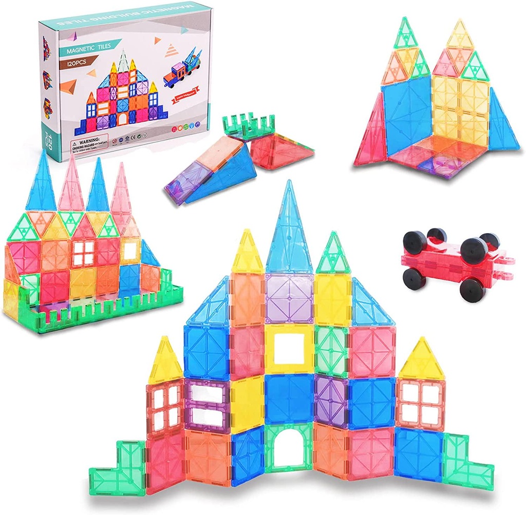 AUSKY Kids Magnetic Tiles Toys120-Piece Colors Set 3D Magnetic Building Blocks TilesSet Building Construction Educational STEM ToysMagnetsMagnetic TilesToy Sets Magnetic Building Blocks Kids
