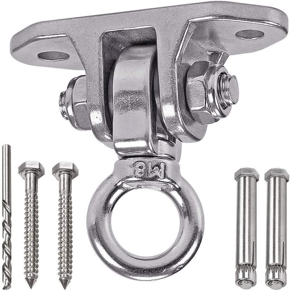 9M Stainless Steel 304 Heavy Duty Hanger Playground Porch Swing Sandbag Yoga Chammock Cradle Wooden Indoor Outdoor 180° 360° Wobble 1200 LB Capacity Installation Screws Drills Installation Guide