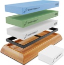Sharp Pebble Extra Large Sharpening Stone Set - Whetstone Knife Sharpener Set - Grits 400/1000/6000 Waterstone and Flattening Stone - Kitchen Knife Sharpener with Nonslip Bamboo Base