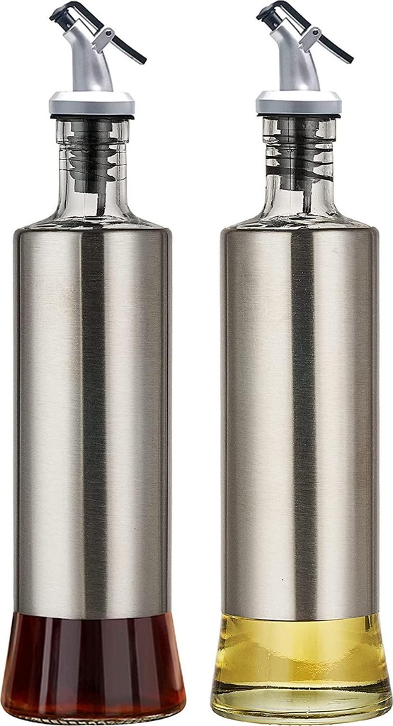 HAIZEEN [2 Pack] 500ml/17 oz Oil and Vinegar Cruet,Glass Oil Bottle,Olive Oil Dispenser for Kitchen and BBQ with Drip-Free and Dust-Proof Spouts