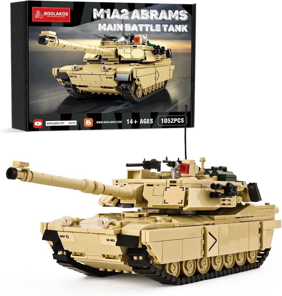 BOOLAKOS M1A2 Abrams Tank Building Block, Military Main Battle Tank Army Model Kit, Construction Set Toys Gifts for Teens and Adult (1052PCS)