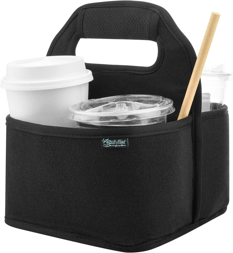 Beautyflier Reusable Insulated Coffee Cup Carrier, Portable Drink Holder with Handle Organizer Tote Bag for Hot and Cold Drinks