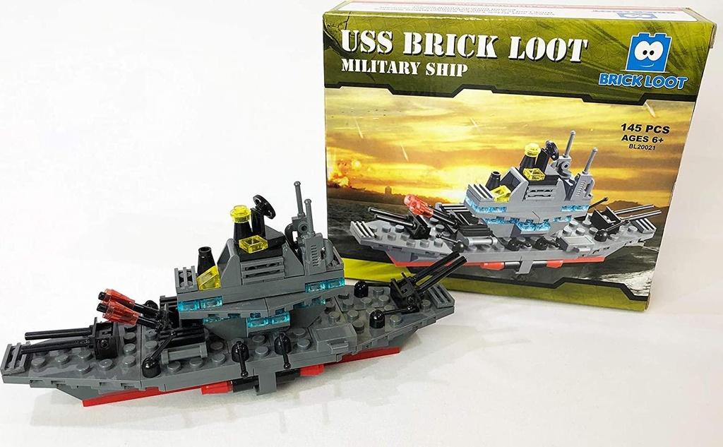 Brick Loot Exclusive Set - USS Naval Military Ship- Brick Building - Custom Design Bricks - Compatible with All Major Brands