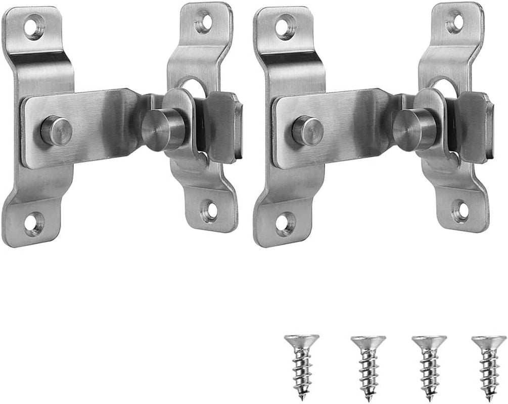 JQK Flip Door Latch, 90 Degree Heavy Duty Stainless Steel Bar Gate Latches Safety Door Lock 2 Pack, Brushed Finish, DL149-BN-P2