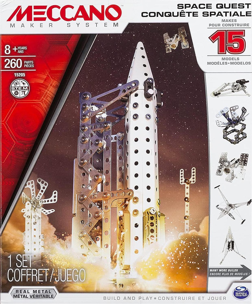 Meccano Space Quest Set, 15 Model Building Set, 260 Pieces, for Ages 8+, STEM Construction Education Toy