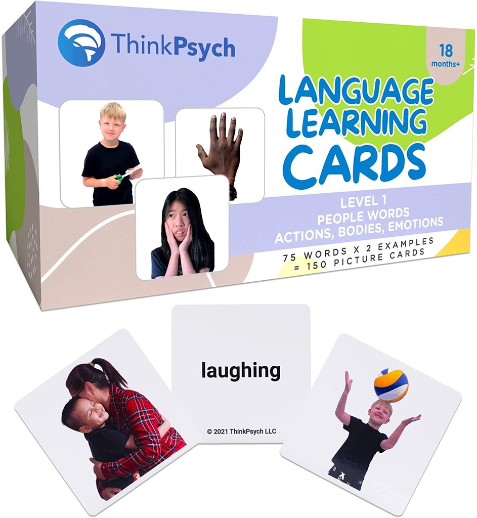 THINKPSYCH Verb Flash Cards for Toddlers. 90 Multicultural Action Picture Cards with Language Tracker Tool, Language Development Educational Photo Cards, Speech Therapy Materials