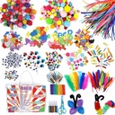 foci cozi 1500+ DIY Assorted Kids Art and Crafts Supplies Kit, Projects Pipe Cleaners Pom Poms Feather Popsicle Sticks Buttons Sequins Craft Materials Collage Arts Set Toy Gifts for School Birthday Ac