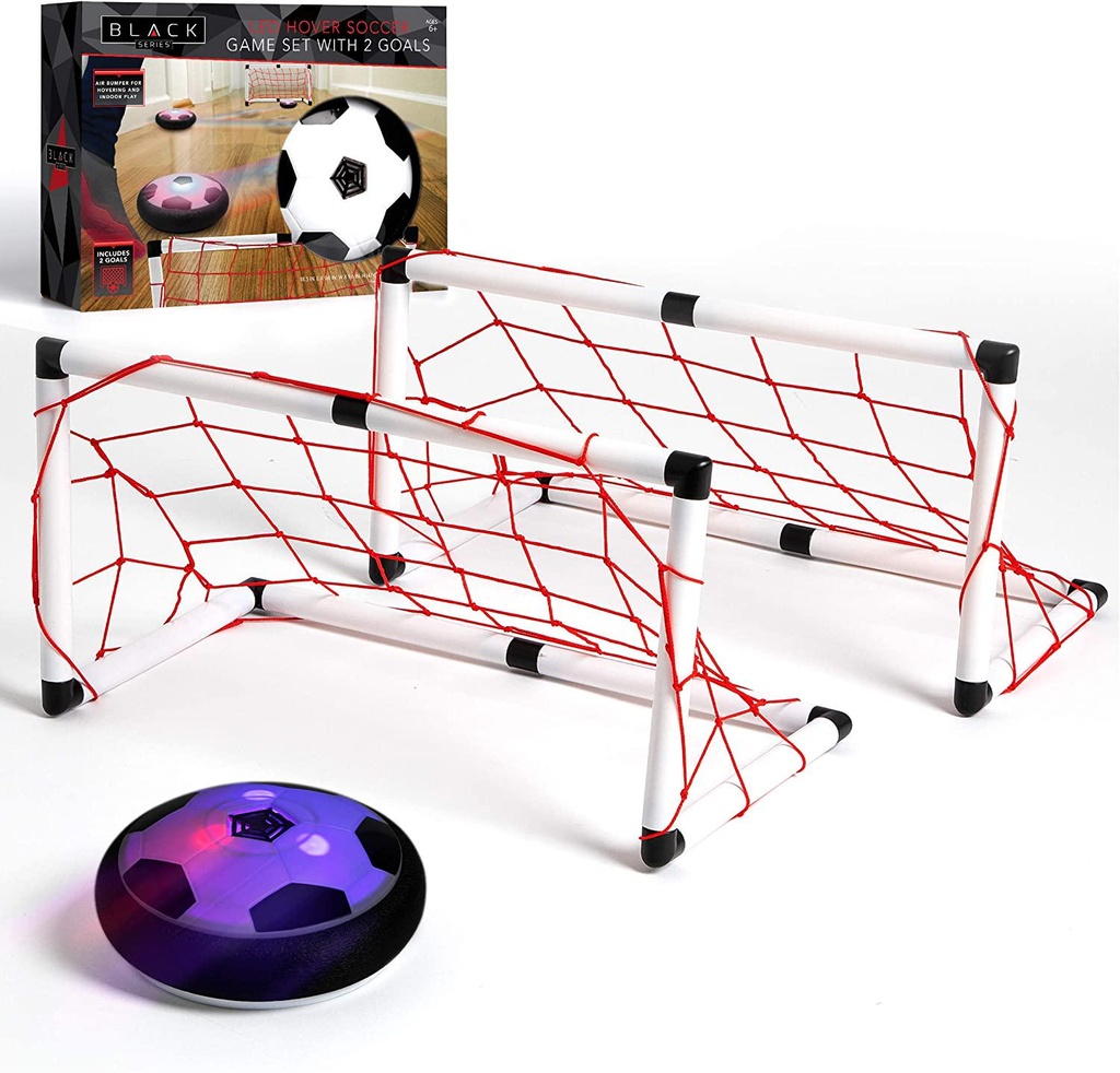 BLACK SERIES Hover Air LED Soccer Game Set with 2 Goals, Kids Fun Sports Gaming Set, Toys for Boys, Girls Hover Toy with Foam Bumper for Indoor/Outdoor Play at Night