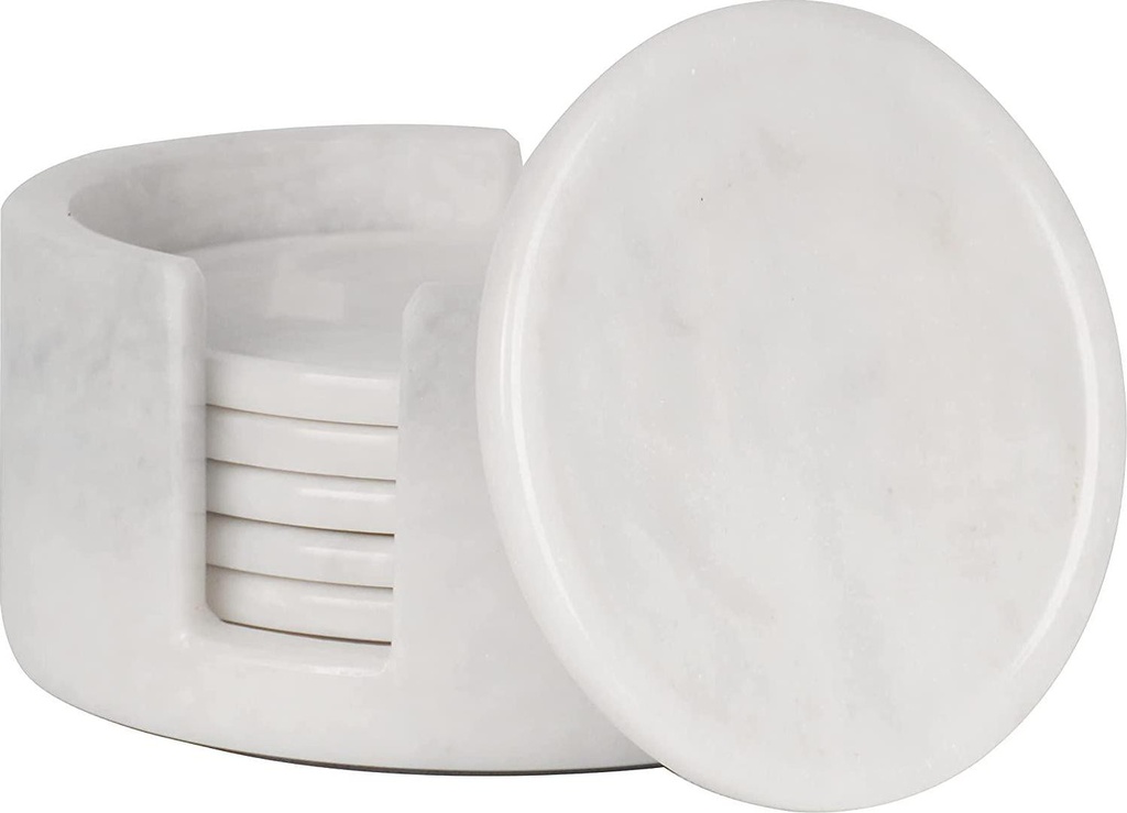 RADICALn Coaster Set Handmade Marble 3.5 Inches Warming Coffee Mug Office Coasters Set - Kitchen Caddy Drinkware White