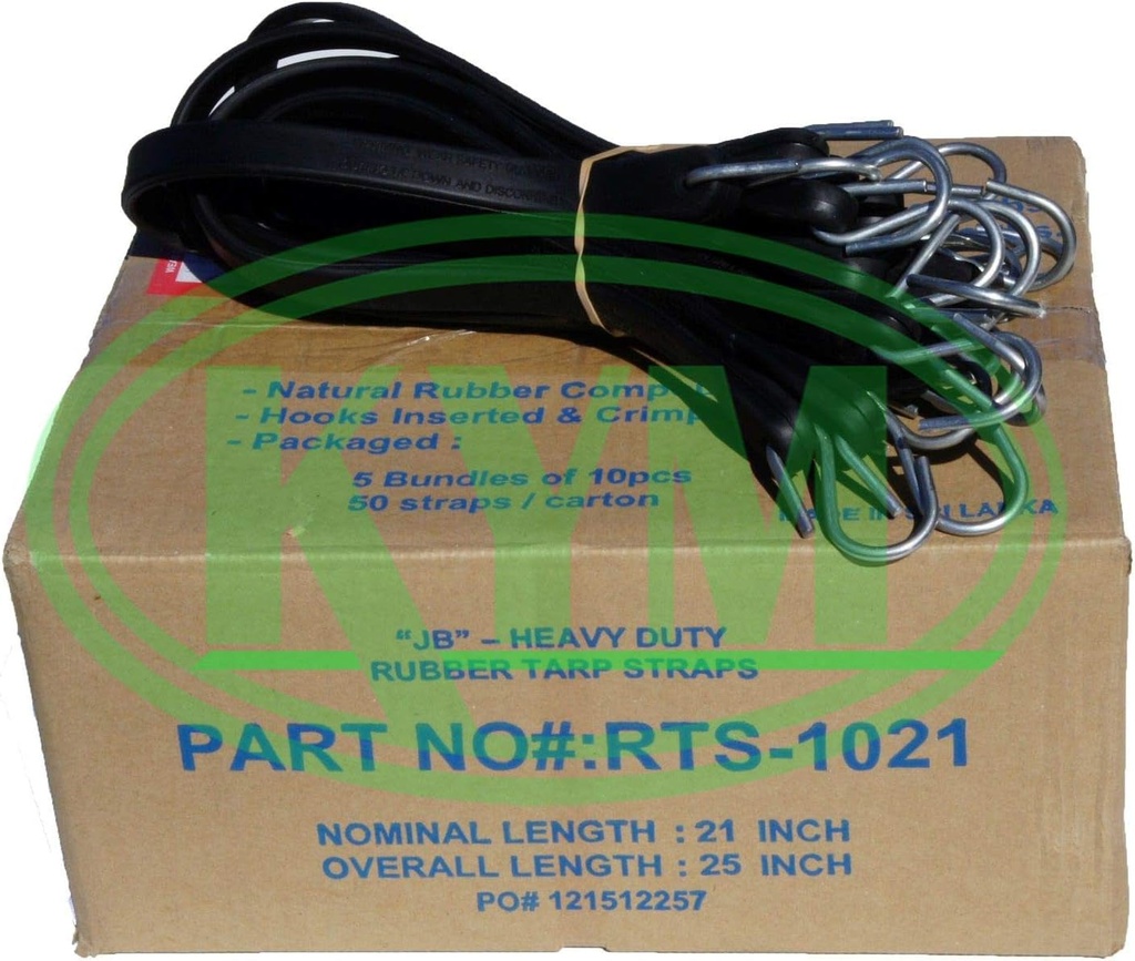 Heavy Duty 50 Pack of 21" JB Natural Rubber Bungee Cords with Steel Hooks. Heavy-Duty Tarp Straps, Tarp Tie down Bungee Straps