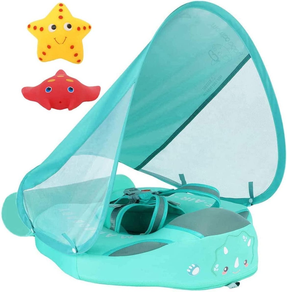 VQ-Ant Upgrade 3rd Generation Baby Solid Swimming Float Non Inflatable Mambobaby Swim Trainer Pool Floats Swimming Ring Mambo Float Mambobaby Float with Canopy Swim Ring with Sun Shade(GreenC)