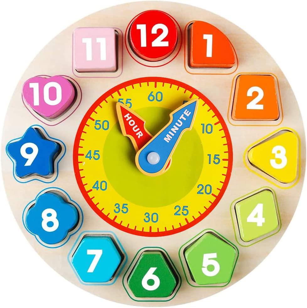 Skrtuan Wooden Shape Sorting Watch Toy with Number and Shape Educational Game Gift for Children Kids boy Girl