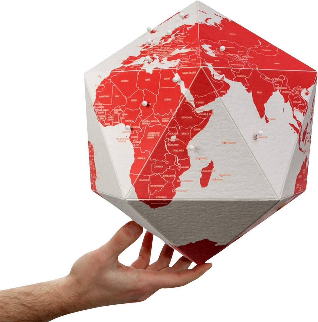 HERE, Personal World Globe w/Pins, Capsule Collection 3D Map, for Home, Business and Office Decor, Premium Quality Paper, Easy to Assemble, Travelers (Small, Country Names - Red)