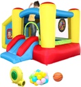 WELLFUNTIME Inflatable Bounce House with Blower, Jumping Castle Slide, Kids Bouncer with Ball Pit, Basketball Rim, Dart Target Game