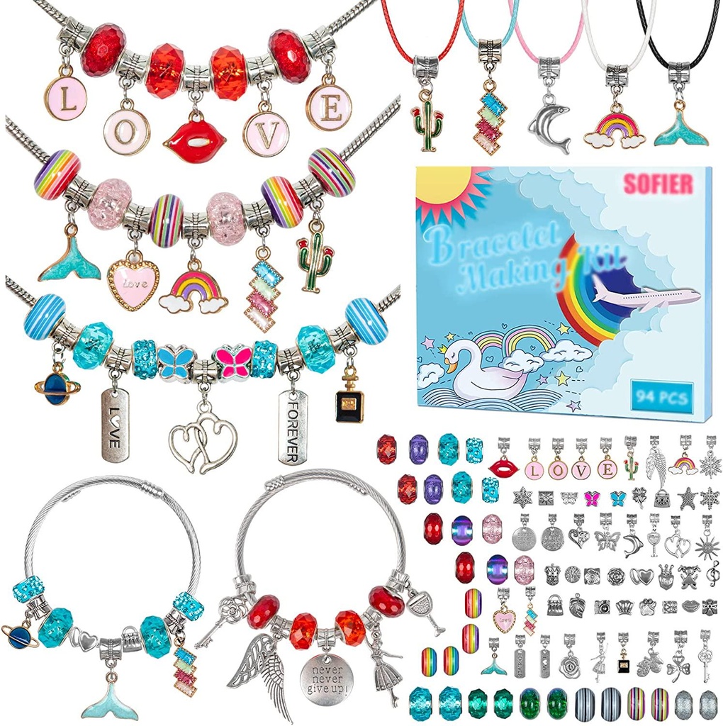 Sofier 94Pcs Charm Bracelet Making Kit DIY Jewelry Making Supplies Charm Bracelets Beads Necklace Making for Teen Women Adult Gift Crafts for Girls Ages 8-12