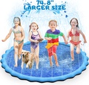 Toffos Splash Pad, 74.8'' Sprinkler for Dogs and Kids, Extra Large 0.5mm Thickened Durable and Foldable Large Pool, Summer Outdoor Water Play Mat Toys for Toddlers and Dogs
