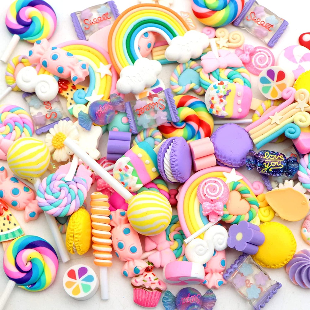 David accessories 100pcs Random Slime Charms Cute Set Resin Charms Mixed Assorted Candy Sweets Resin Flatback Slime Beads Making Supplies for DIY Flatback Resin, Candy Set Ornaments by Randomly
