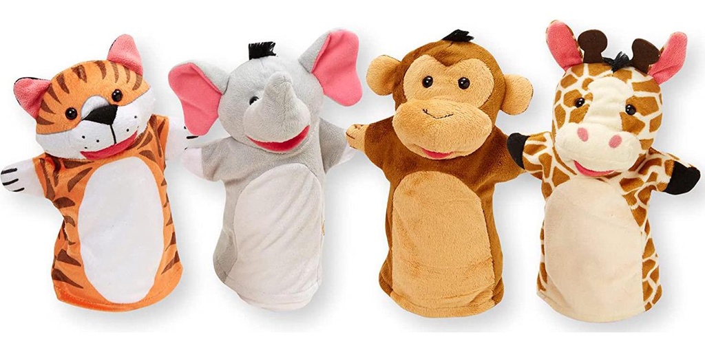 Melissa and Doug 9081 Zoo Friends Hand Puppets (Set of 4) - Elephant, Giraffe, Tiger, and Monkey