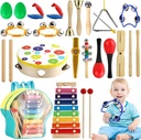 Musical Percussion Instruments, Tobeape 25 PCS Wooden Percussion Instruments Toys for Baby Kids Preschool Education, Early Learning Rhythm Instruments for Toys Girls Boys Gift with Storage Backpack