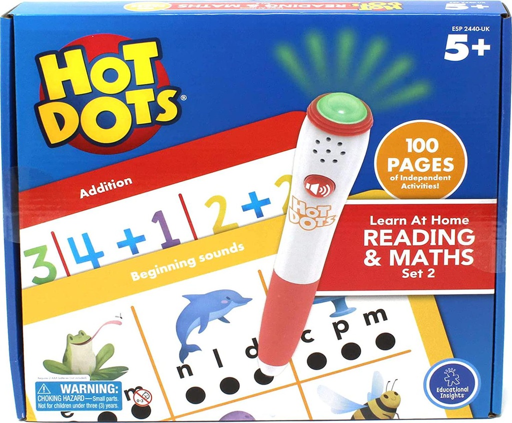 Learning Resources Hot Dots Learn at Home Reading and Maths Set 1, Interactive Preschool Literacy and Maths Learning, 2 Activity Books, 100 Pages, Ages 5+