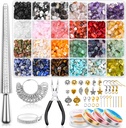 Crystal Rings Making Kit, Thrilez Jewelry Making Supplies Kit with Gemstone Chip Beads, Ring Sizer Measuring Tool, Jewelry Wire, Pliers, Findings, Charms for Jewelry Ring and Bracelets Making