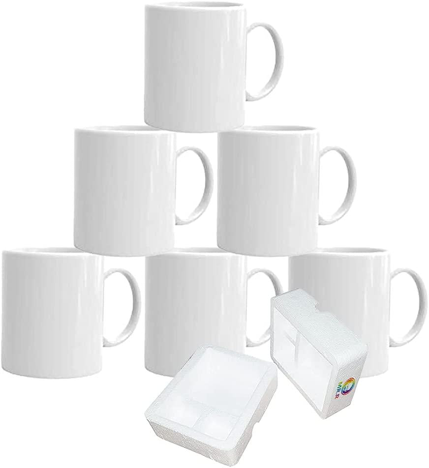 MR.R Set of 6 Sublimation Blanks Dishwasher White Ceramic Coffee Mugs 11oz Blank Ceramic Classic Drinking Cup Mug for Milk Tea Cola Water