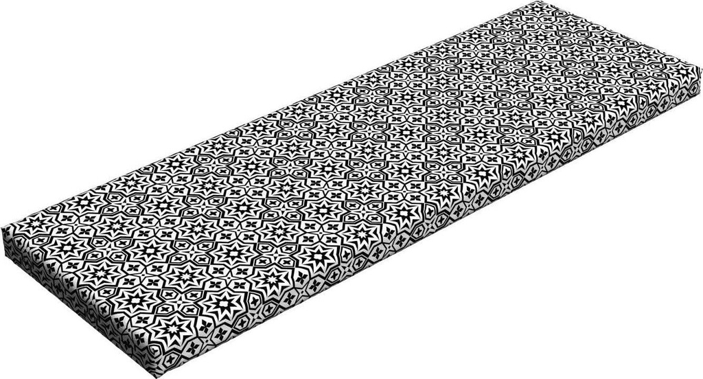 Lunarable Black Bench Cushion, Old Antique Kitchen Design Floor Tiles Inspired Royal Star and Flower Like Image, Standard Size Foam Pad with Decorative Fabric Cover, 45 x 15 x 2 , White and Black