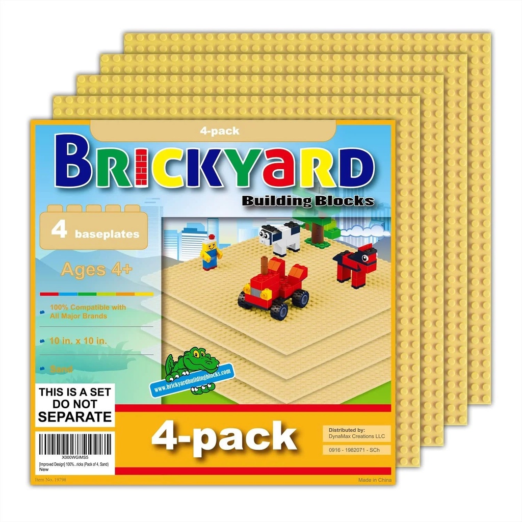 Brickyard Building Blocks 4 Sand (Tan) Baseplates, 10 X 10 Inches Large