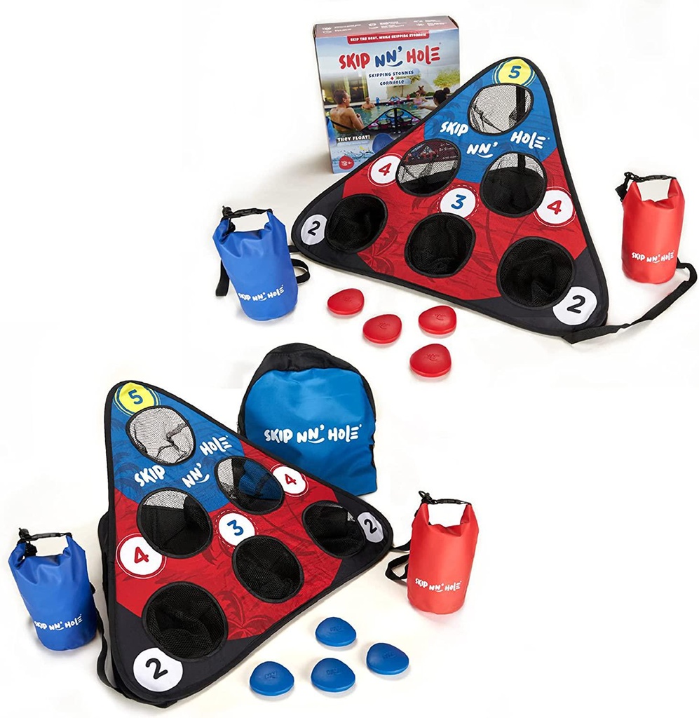 SKIP NN' HOLE Pool Game | Skipping Stone Swimming Pool Cornhole Game for Pool or Lake | Skipping Stone Pool Cornhole Game with Floating Targets | Perfect Pool Toys for Kids Ages 8-12 and Adults